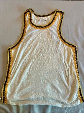We The Free Cream Crocheted Trim Boho Tank Top in Yellow & Black, M